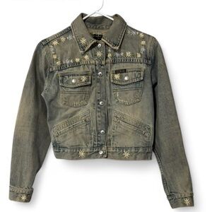 Vintage Lucky Brand Floral Embroidered 70’s Hippie Style Jean Jacket